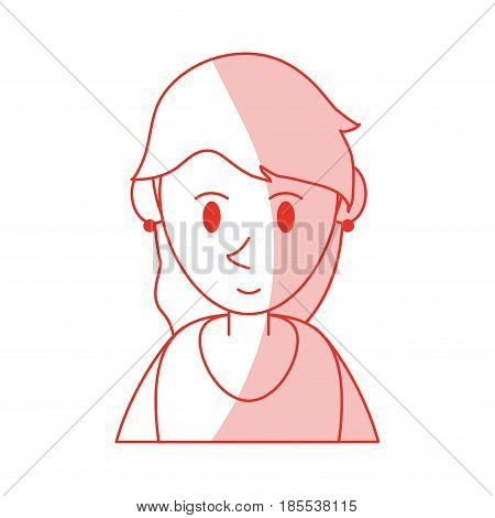 red shading silhouette cartoon half body woman with earings vector illustration