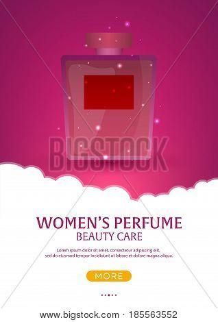 Perfume Bottle. Womens Perfume. Beauty Care. Template, Mockup For Ads, Magazine, Branding. Vector Il