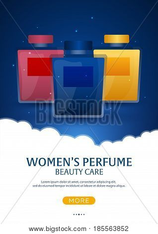 Perfume Bottle. Womens Perfume. Beauty Care. Template, Mockup For Ads, Magazine, Branding. Vector Il