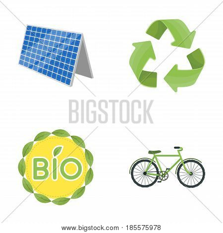 Bio label, eco bike, solar panel, recycling sign.Bio and ecology set collection icons in cartoon style vector symbol stock illustration .