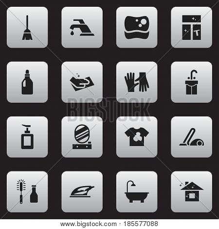 Set Of 16 Editable Hygiene Icons. Includes Symbols Such As Unclean Blouse, Wall Mirror, Sink And More. Can Be Used For Web, Mobile, UI And Infographic Design.