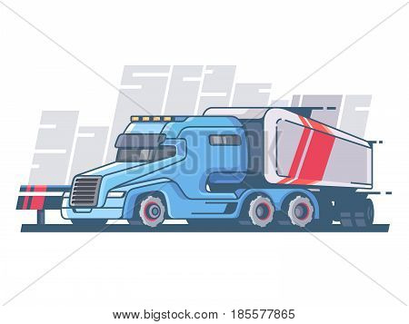 Large truck with long trailer for cargo transportation. Vector illustration