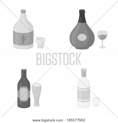Tequila, cognac, beer, vodka.Alcohol set collection icons in monochrome style vector symbol stock illustration .
