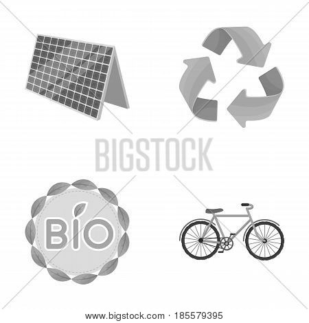 Bio label, eco bike, solar panel, recycling sign.Bio and ecology set collection icons in monochrome style vector symbol stock illustration .