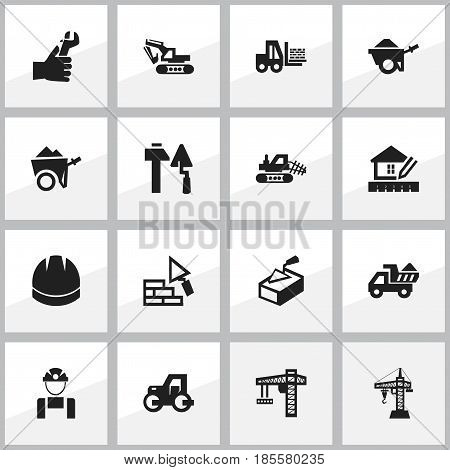 Set Of 16 Editable Structure Icons. Includes Symbols Such As Home Scheduling, Spatula, Hardhat And More. Can Be Used For Web, Mobile, UI And Infographic Design.