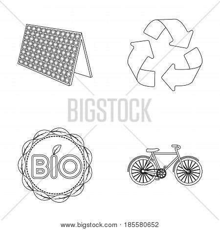 Bio label, eco bike, solar panel, recycling sign.Bio and ecology set collection icons in outline style vector symbol stock illustration .