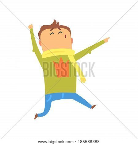 Cute happy surprised cartoon man jumping. Colorful character vector Illustration isolated on a white background