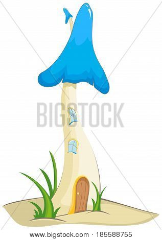 blue fairytale mushroom house on the white background