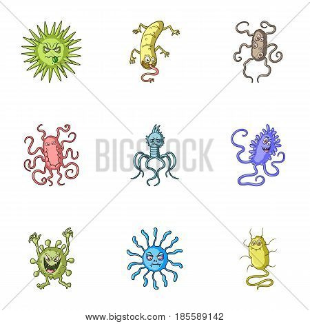 A set of pictures about bacteria and viruses. Germs that are harmful to humans. viruses and bacteria icon in set collection on cartoon style vector symbol stock web illustration.