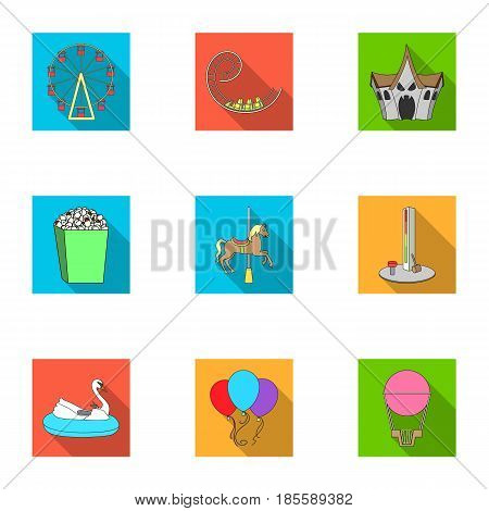 The amusement Park rides. The attributes of a recreational Park, panic room, cotton candy.Amusement Park icon in set collection on flat style vector symbol stock web illustration.