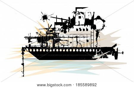 Stylized illustration of silhouetted battleship wreckage. Eps10