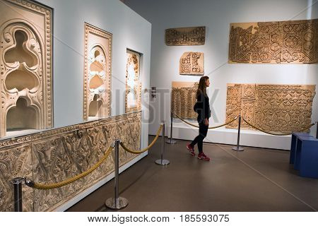 BERLIN GERMANY - APRIL 7: Samarra (Iraq) stucco panels at museum of Islamic art in Pergamon museum on April 7 2017 in Berlin