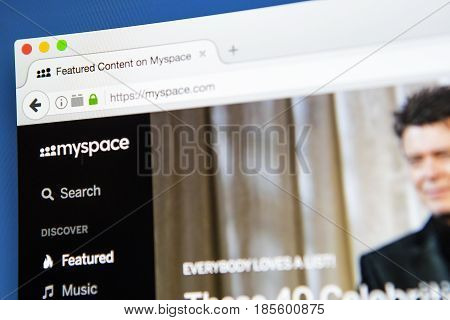 LONDON UK - APRIL 20TH 2017: The homepage of the official Myspace social networking website on 20th April 2017.