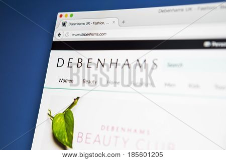 LONDON UK - APRIL 20TH 2017: The homepage of the official website for Debenhams the British multinational retailer on 20th April 2017.