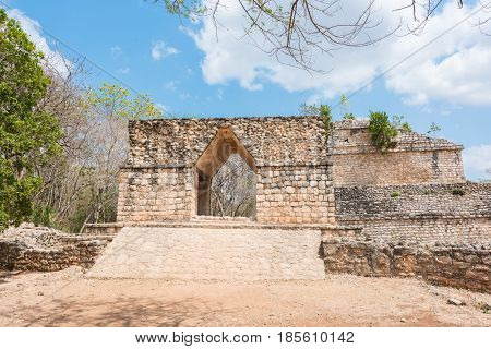The entrance to Ek Balam, the Mayan Archaeological Site. Maya Ruins, Yucatan Peninsula, Mexico