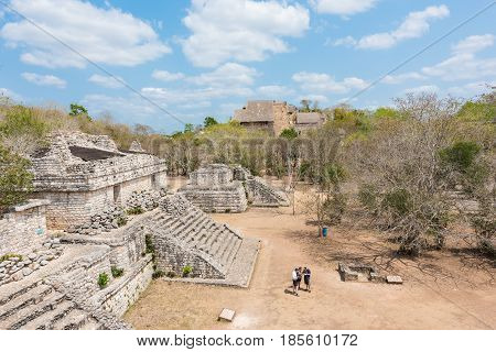 The Acropolis & Structure 17, also known as The Twins, in the Mayan ruins of Ek' Balam in the Yucatan Peninsula, Mexico