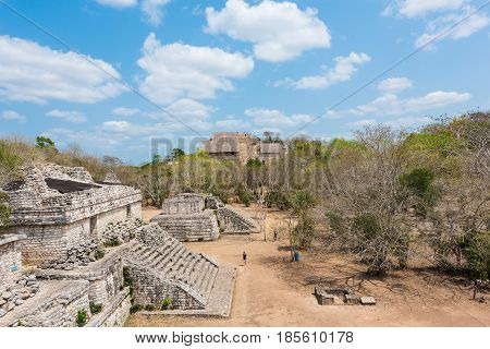 The Acropolis & Structure 17, also known as The Twins, in the Mayan ruins of Ek' Balam in the Yucatan Peninsula, Mexico