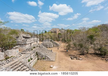 The Acropolis & Structure 17, also known as The Twins, in the Mayan ruins of Ek' Balam in the Yucatan Peninsula, Mexico