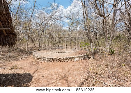 A well in Ek Balam, the Mayan Archaeological Site. Maya Ruins, Yucatan Peninsula, Mexico