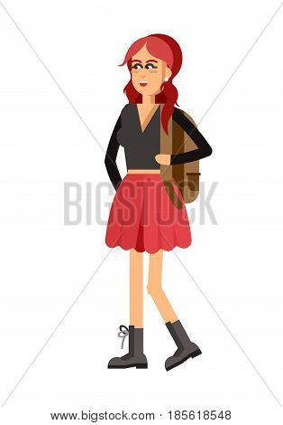 Vector detailed character people, character young women or sudent with book, woman in casual clothing style. Creative woman isolated on white background