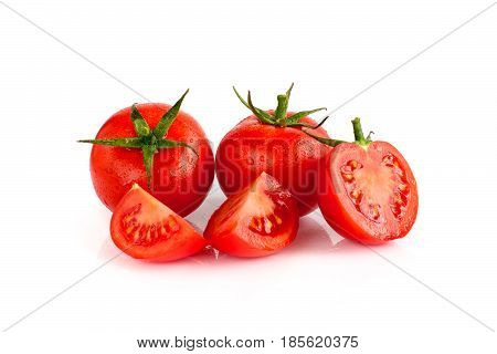 Tomato juicy, ripe isolated on white background