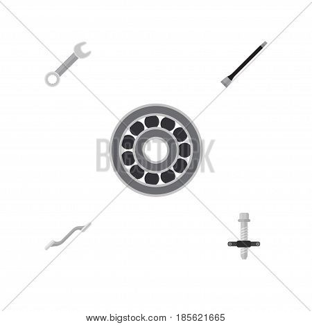 Flat Workshop Set Of Pipeline, Brake Disk, Coupler And Other Vector Objects. Also Includes Key, Pipeline, Wrench Elements.