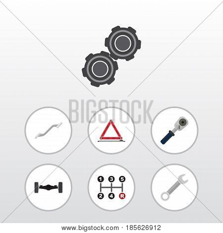 Flat Service Set Of Coupler, Warning, Carrying And Other Vector Objects. Also Includes Transmission, Car, Wrench Elements.