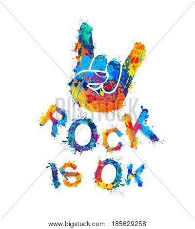 Rock is ok. Hand sign of the horns. Splash paint
