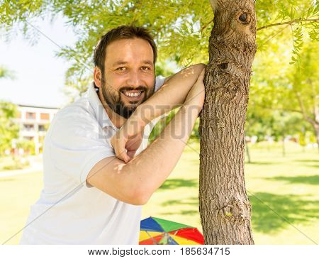 Enyojing on beautiful grass meadow
