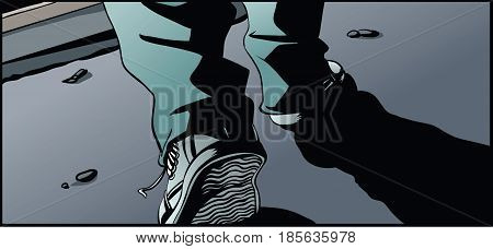 Walking feet on the road alone. Vector illustration