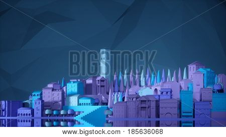 Mini toy Old city down town on small iland, 3d illustration