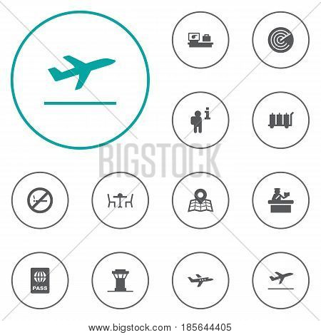 Set Of 12 Airplane Icons Set.Collection Of Aircraft, Location, Luggage Check And Other Elements.