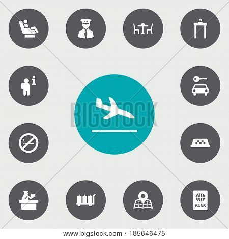Set Of 13 Airplane Icons Set.Collection Of Aviator, Passport, Letdown And Other Elements.
