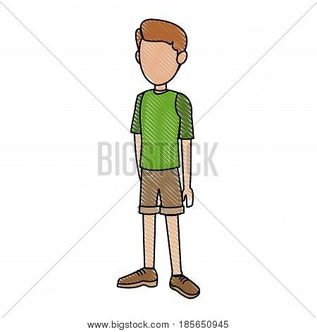 young boy standing kid wearing short vector illustration