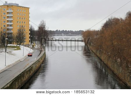 pedestrian bridge in Aptil in Oulu, Finland