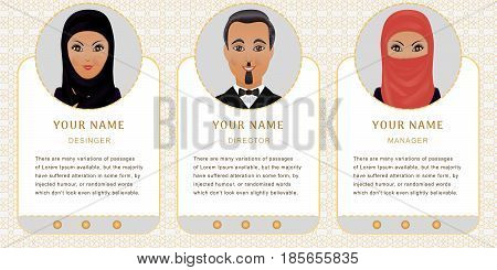 Muslim business characters set. Banners for your web design in business style