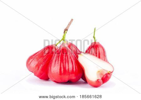 half  rose apple and   red rose apples  on white background healthy rose apple fruit food isolated