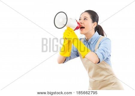 Housewife Using Loudspeaker To Announce