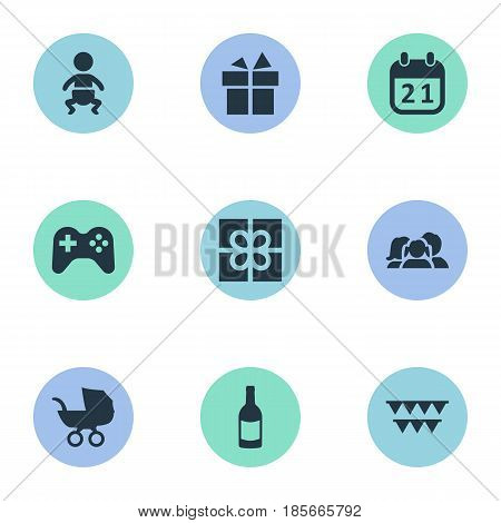 Vector Illustration Set Of Simple Celebration Icons. Elements Box, Beverage, Special Day And Other Synonyms Flags, Gift And Family.