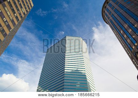 Boston Massachsetts USA -July 2 2016: Boston Skyline showing Financial District at sunset. The Financial District of Boston is located in the downtown area near Government Center and Chinatown.