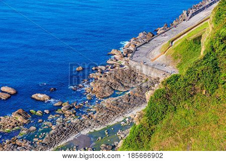 Aerial view of seascape and wave barrier in Taiwan
