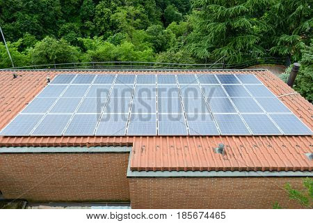 Solar Panel System On House Roof At Mendrisio