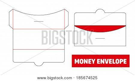 Money Envelope Die Cut, Stamp. Empty Shablon Template. Vector Black Isolated Circuit. Gift For Weddi