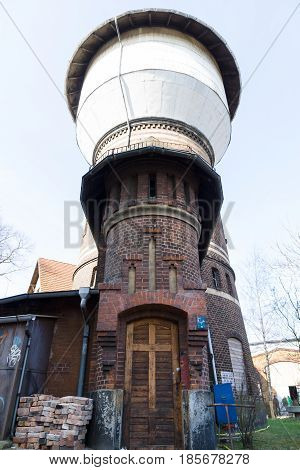 BERLIN - APRIL 21: Old water tower on the Rail yard Schoeneweide April 21 2013 in Berlin Germany