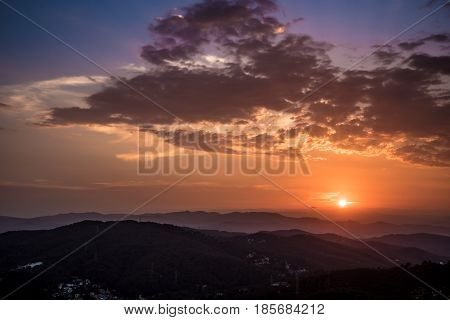 Barcelona Spain Sunset Landscape from Mountain Tibidado