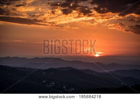 Barcelona Spain Sunset Landscape from Mountain Tibidado