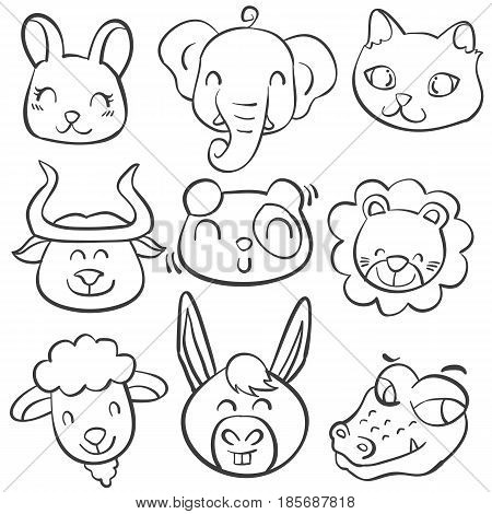 Collection stock of animal head doodles vector art