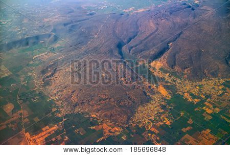 Indian Air Travel. Regulary Fields In Valley Of Foothills Of Himalayas