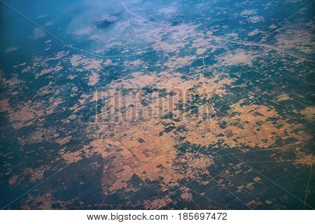 Indian Air Travel. Regulary Fields In Valley Of Foothills Of Himalayas