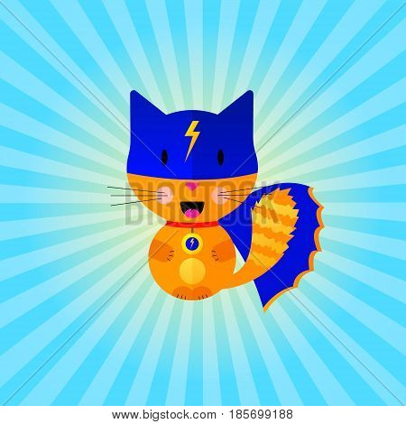 vector flat cat super hero red blue sign zip